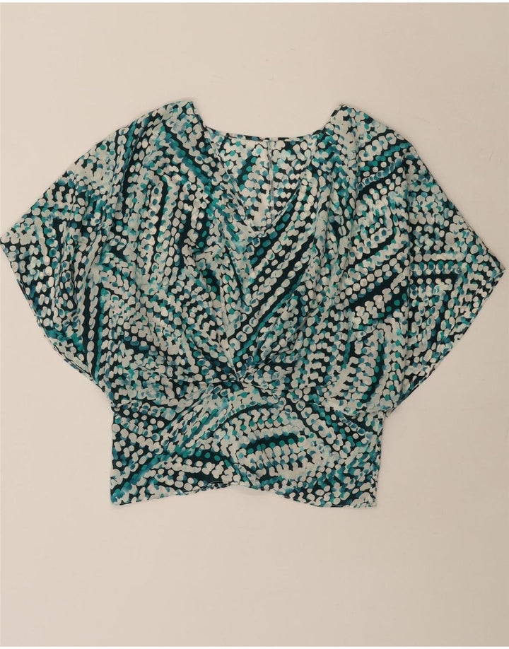 Vintage mujer Batwing blusa Top Reino Unido 14 azul medio geométrico