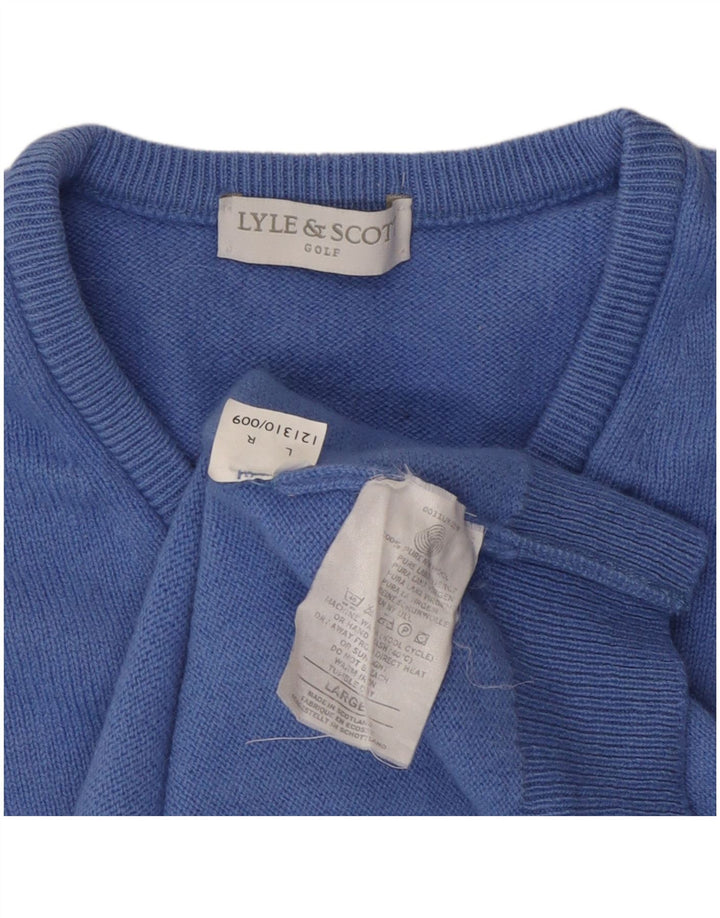 LYLE & SCOTT Jersey de golf con cuello en V para mujer UK 46 Lana azul grande