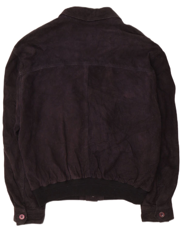 Vintage hombres ante bomber chaqueta IT 58 4XL cuero azul marino