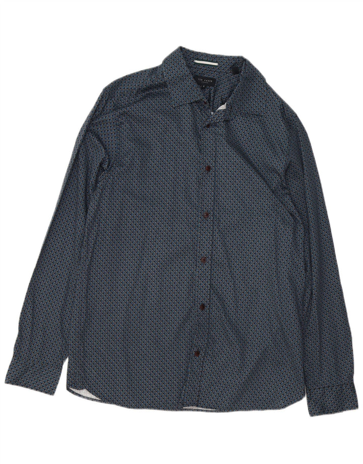 Ted Baker - Camisa con estampado abstracto para hombre, talla 5 XL, algodón azul