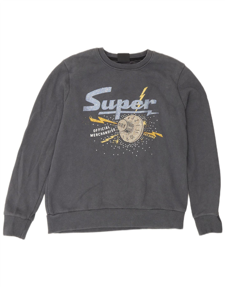Superdry Mujer Graphic Loose Fit Sudadera Jumper UK 40 Medium Gris