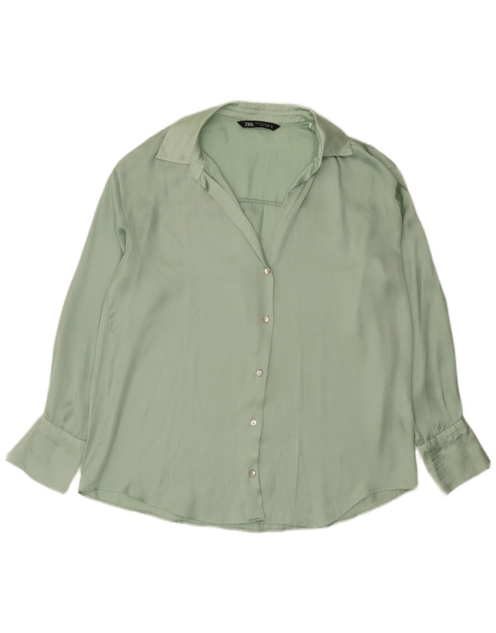 Zara Mujer Blusa Camisa Extragrande UK 44 Poliéster Verde Medio