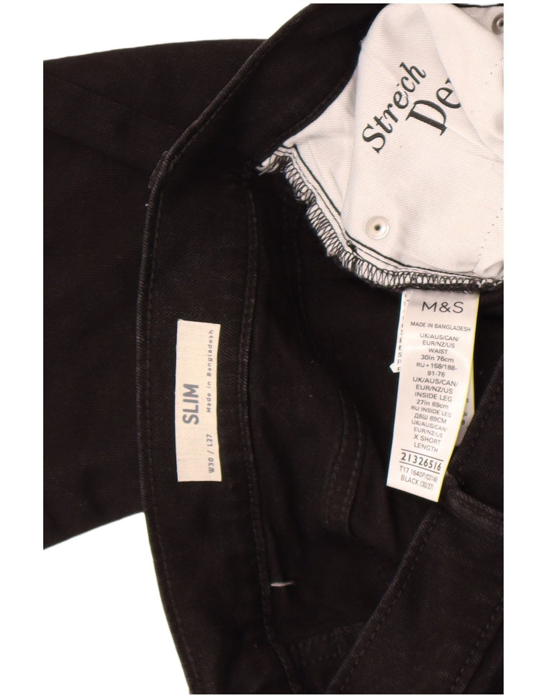 Marks & Spencer Vaqueros ajustados para hombre W30 L27 Algodón negro