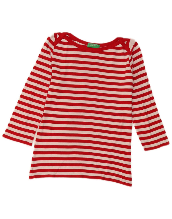 Benetton Top Mujer Manga 3/4 UK 6 XS Algodón A Rayas Rojo