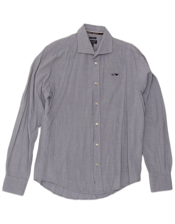 Armani Jeans Camisa Custom Fit para hombre de algodón a rayas azul medio