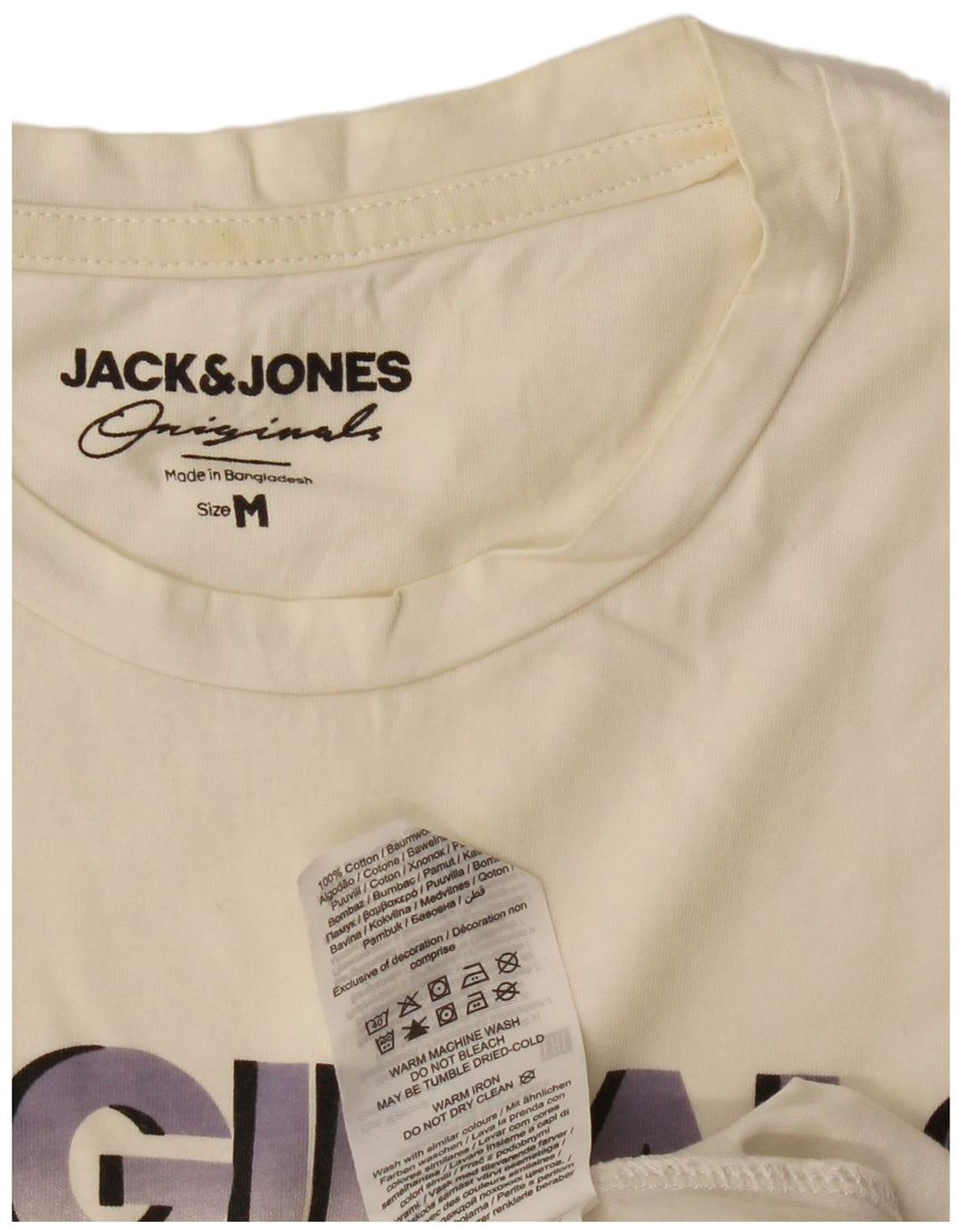 JACK & JONES Hombre Originals Graphic Camiseta Top Algodón Blanco Mediano