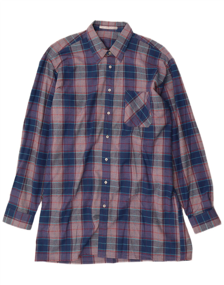 Camisa de franela vintage para hombre talla 41 algodón a cuadros azul grande