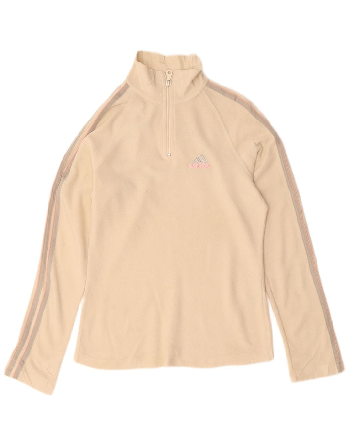 Adidas - Jersey de forro polar con cremallera para mujer, talla 40, poliéster beige grande