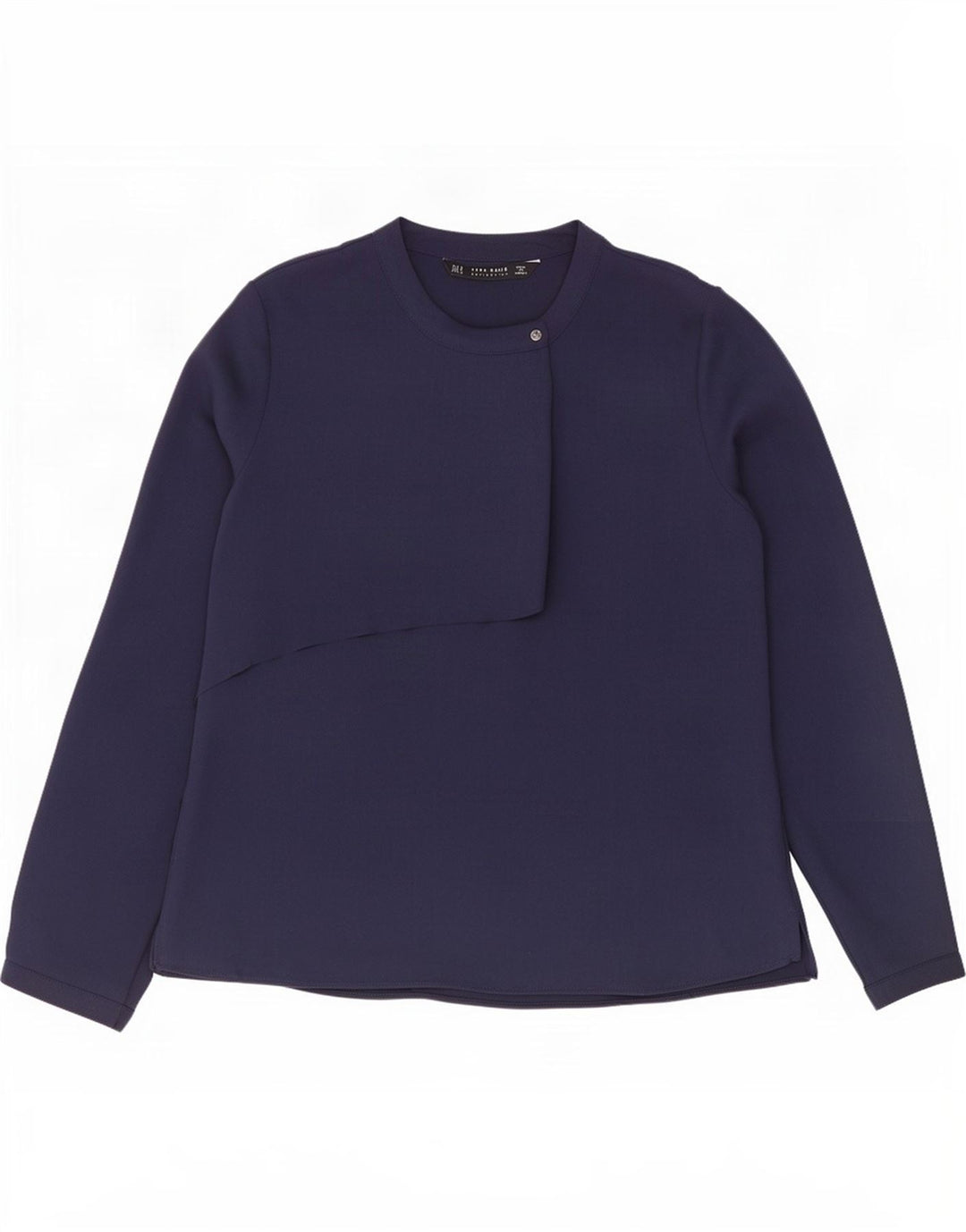 Zara Mujer Blusa De Manga Larga Top UK 42 Azul Marino Medio