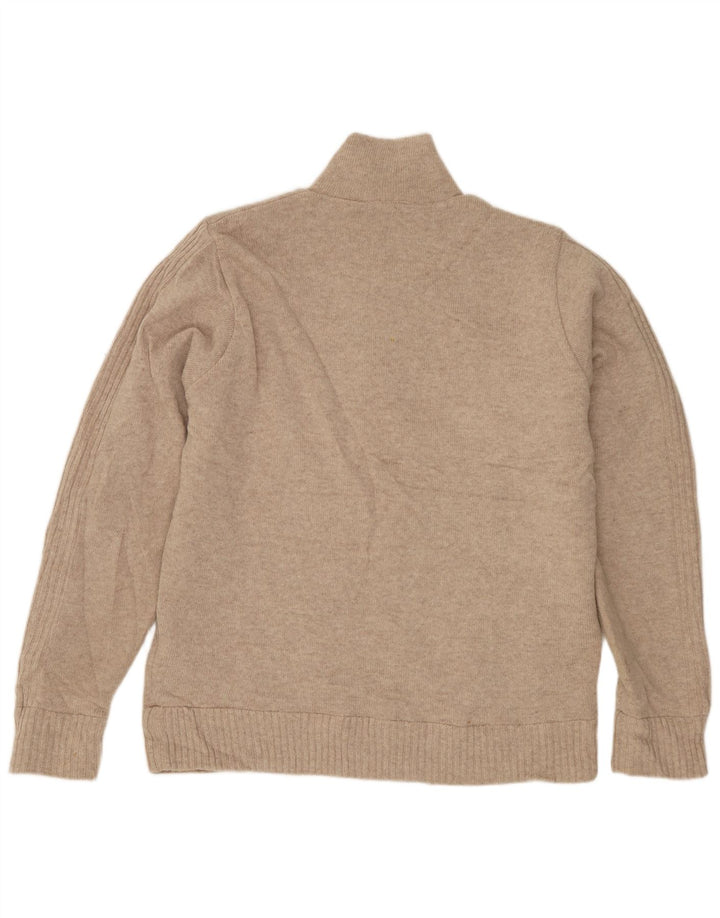 Marks & Spencer Hombre Azul Harbor Zip Neck Jumper Suéter Pequeño Lana Beige