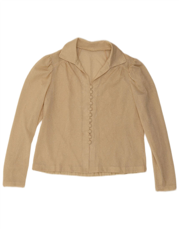 Vintage mujer camisa blusa Reino Unido 14 Medio Beige