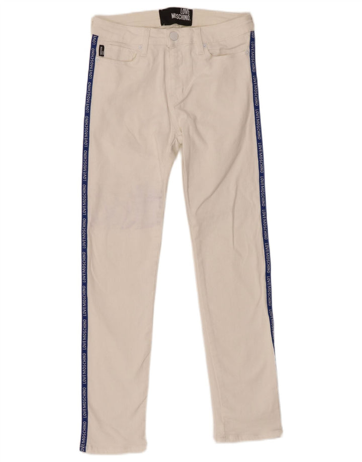 MOSCHINO Vaqueros pitillo con estampado gráfico W26 L26 Blanco