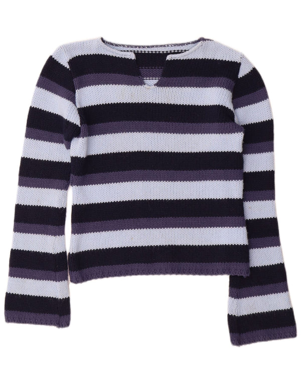 Vintage mujer V-cuello jumper suéter Reino Unido 12 medio multicolor rayas