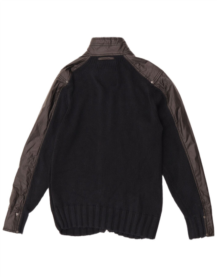 Guess Cárdigan para hombre, suéter grande de algodón negro