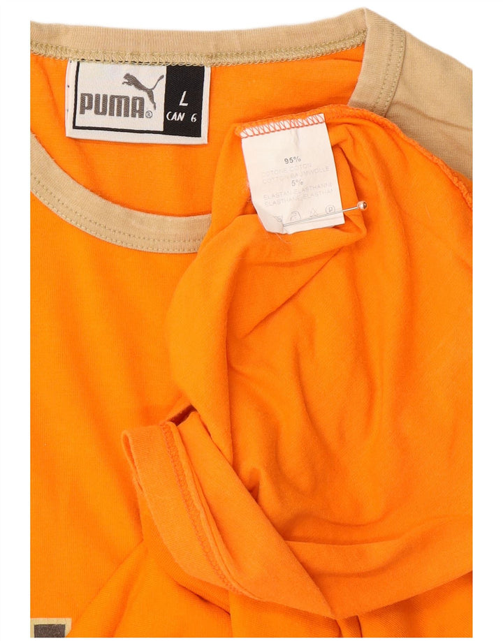 PUMA Camiseta gráfica de manga larga para hombre, tamaño grande, color naranja, algodón