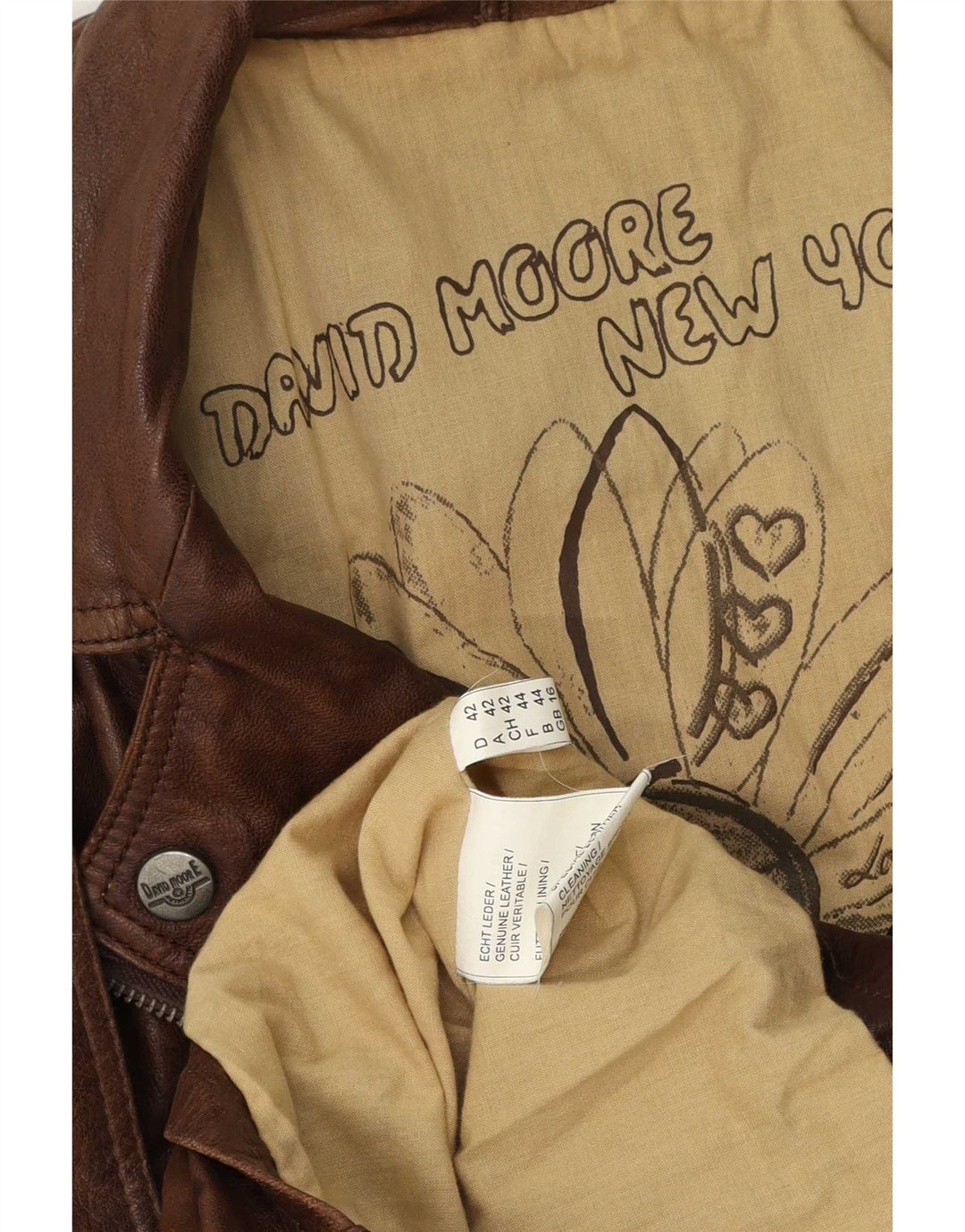 David Moore Chaqueta motera de cuero para mujer Reino Unido 46 Grande Marrón