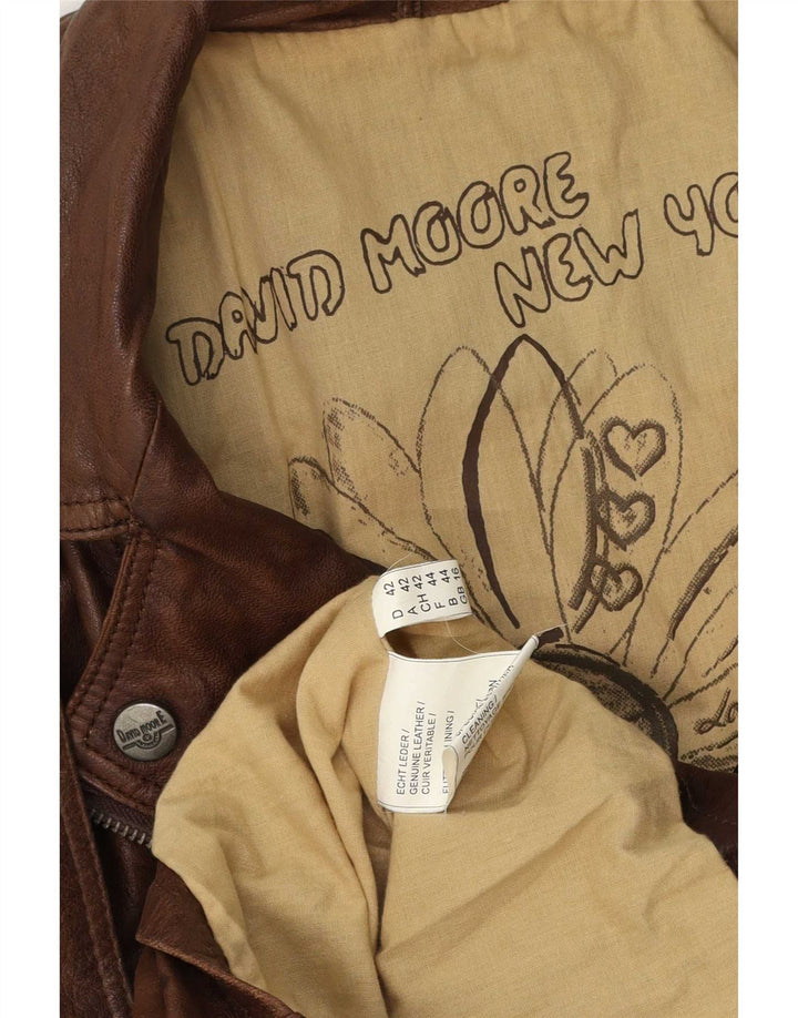 David Moore Chaqueta motera de cuero para mujer Reino Unido 46 Grande Marrón
