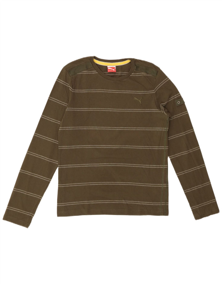 PUMA Camiseta de manga larga para hombre de algodón a rayas color caqui pequeño