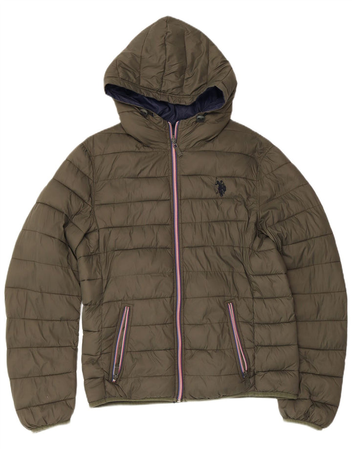 Asociación de Polo de EE. UU. Chaqueta acolchada reversible con capucha para hombre UK 38 Medium Khaki