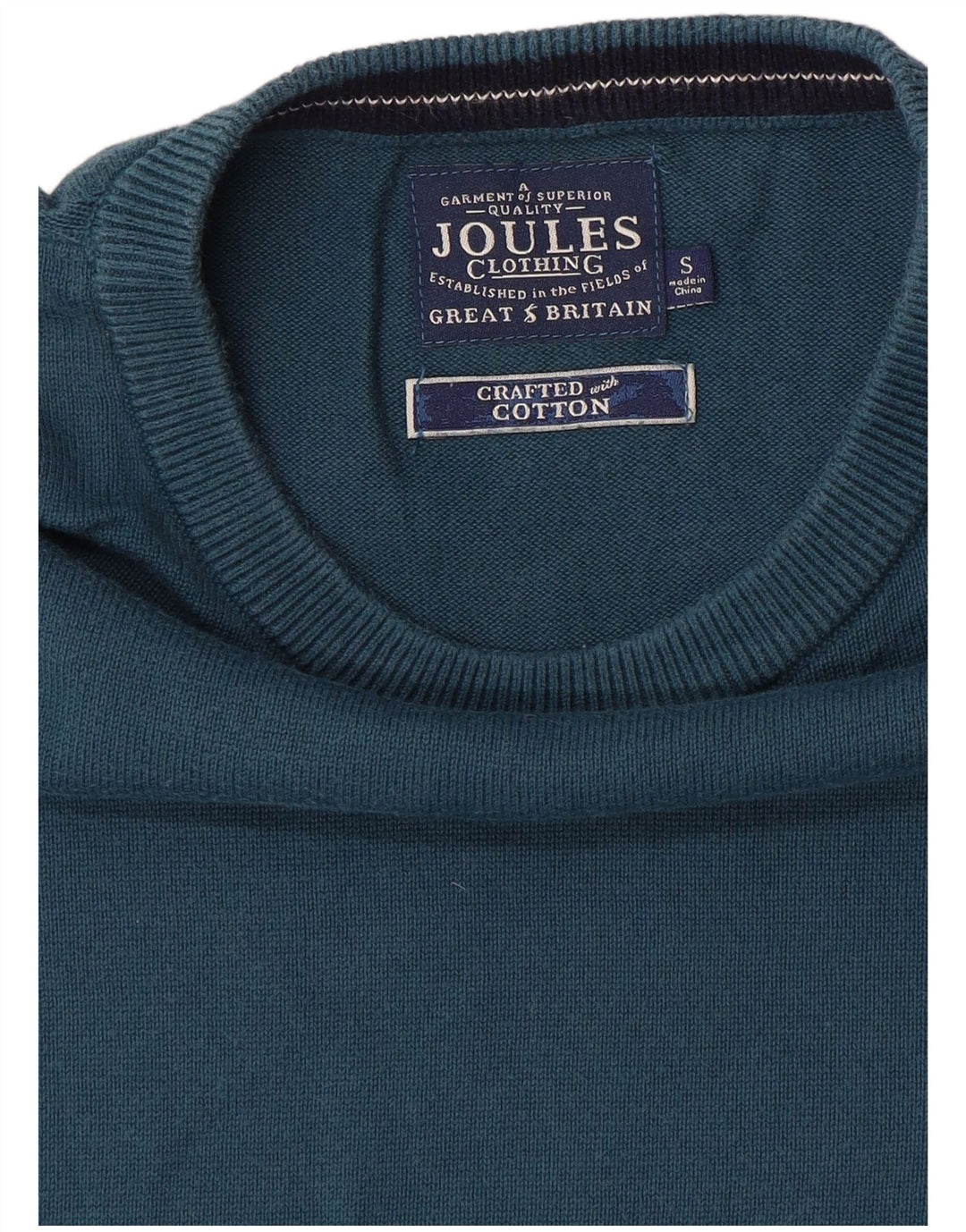 Jersey Joules Hombre con cuello barco y jersey de algodón azul pequeño