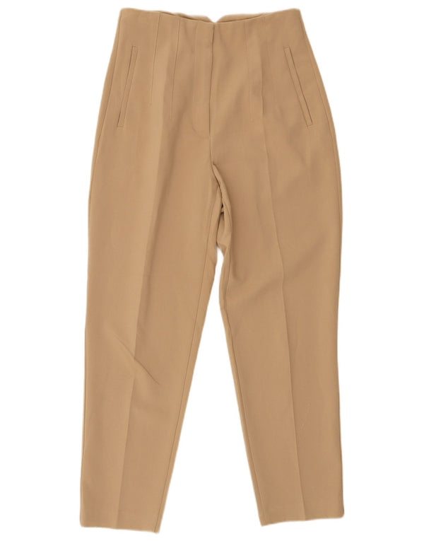 Zara Mujer Pantalones Casuales Cónicos De Cintura Alta Mediano W30 L27 Beige