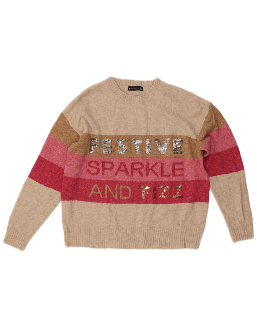 MARKS & SPENCER Suéter tipo jersey con cuello redondo para mujer UK 40 Medio Beige