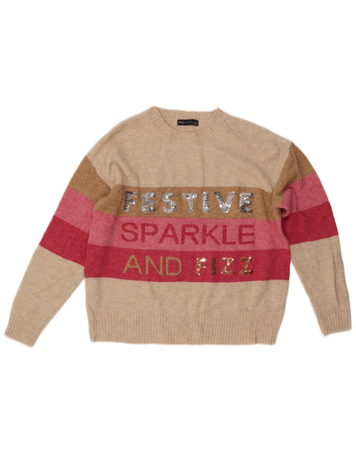 MARKS & SPENCER Suéter tipo jersey con cuello redondo para mujer UK 40 Medio Beige