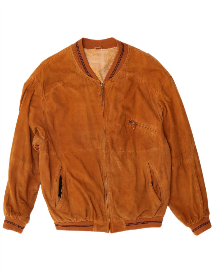 VINTAGE Chaqueta bomber de ante para hombre IT 50 Cuero marrón grande
