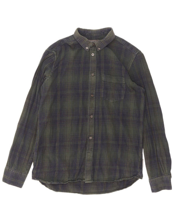French Connection Mens Flannel Shirt Large Green Check Cotton