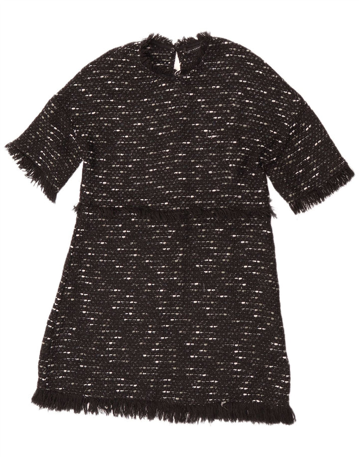 Zara Vestido tipo jersey para mujer UK 40 Mediano Negro moteado