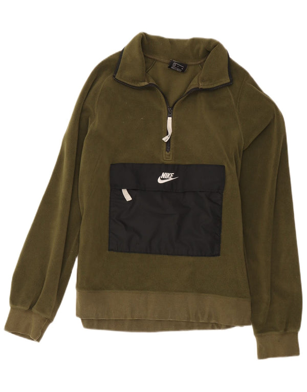 Nike Jersey de forro polar con cremallera y cuello para mujer UK 10 Small Caqui Colorblock Poliéster