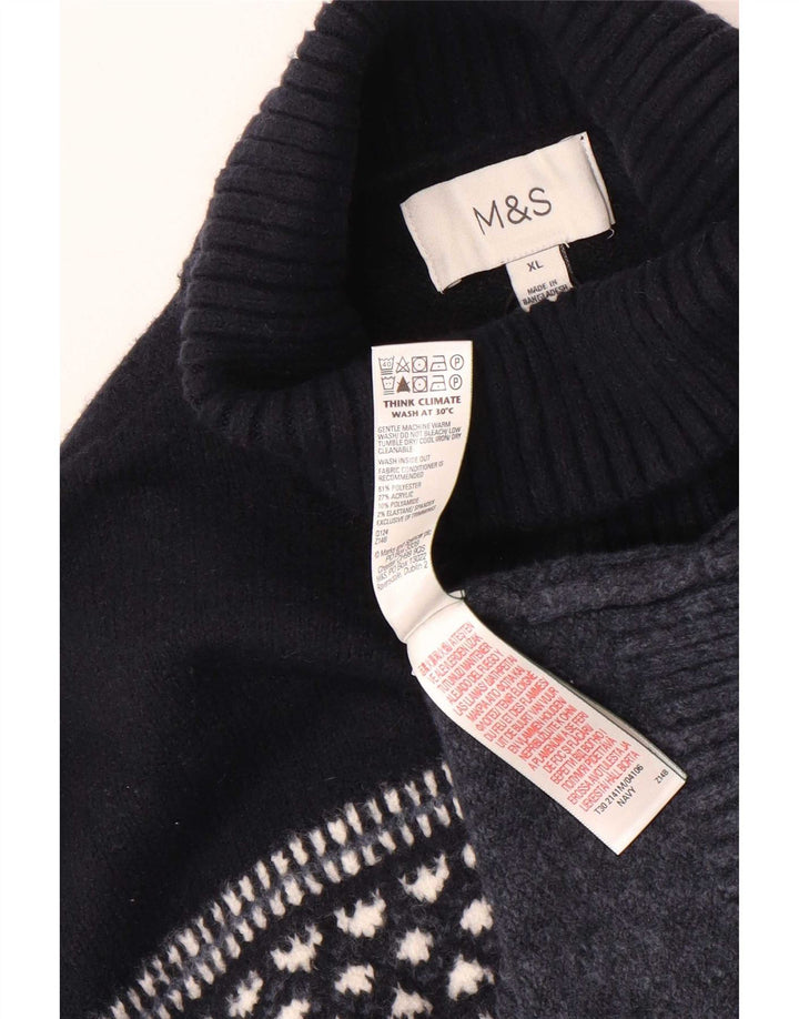 Marks & Spencer Jersey con Cuello Redondo para Hombre XL Azul Marino Geométrico