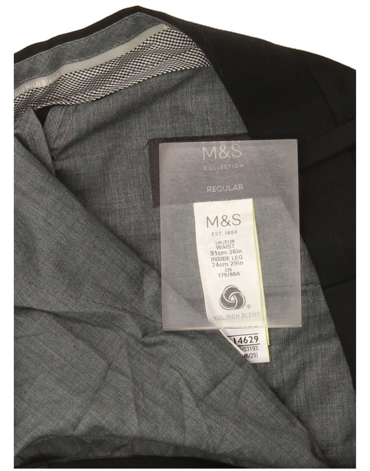 Marks & Spencer Pantalón De Traje Regular Recto Para Mujer W36 L29 Lana Negra