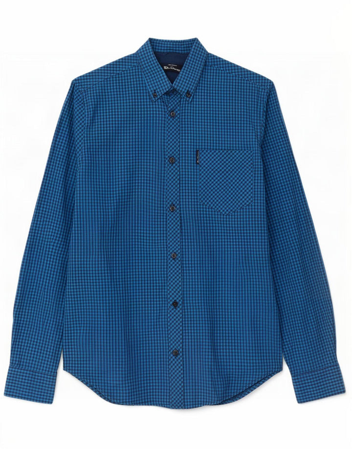Ben Sherman Camisa para hombre pequeña de algodón a cuadros azul