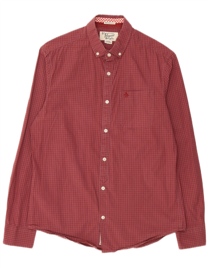 PENGUIN Camisa Heritage Slim Fit para hombre de algodón a cuadros rojo medio