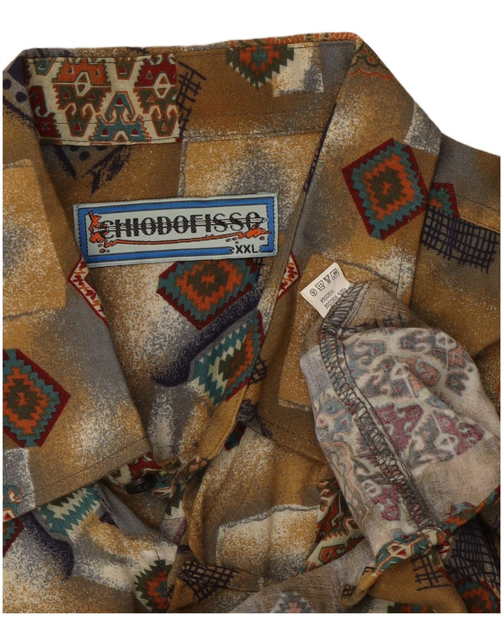 Camisa vintage de manga corta para hombre 2XL Caqui Patchwork Viscosa
