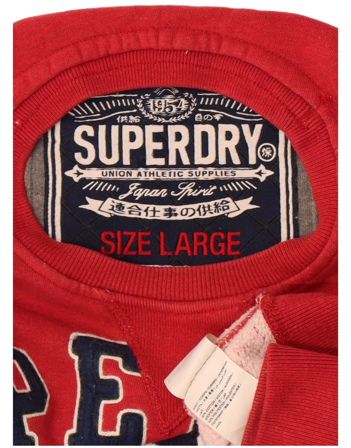Superdry Sudadera Estampada Con Estampado De Hombre, Jersey Grande De Algodón Rojo