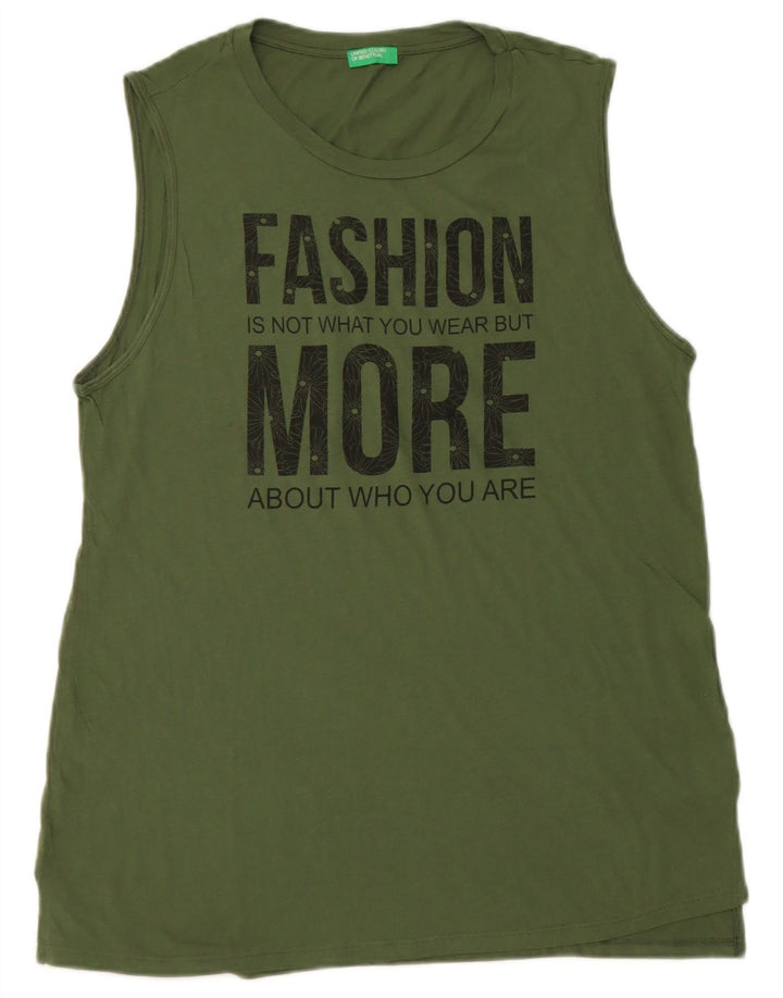 BENETTON Mens Graphic Vest Top Medium Green Cotton
