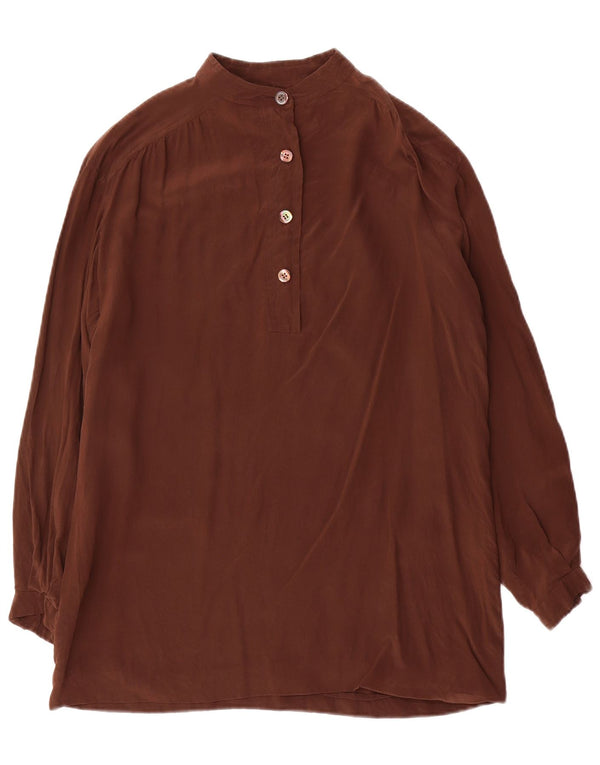 Vintage mujer camisa de manga larga blusa Reino Unido 14 marrón medio