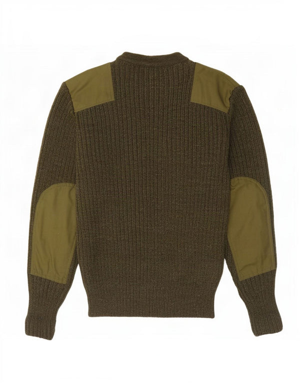 Vintage hombres militar cuello redondo jersey suéter Reino Unido 40 medio caqui
