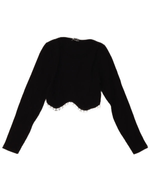Zara Mujer Blusa Corta De Manga Larga Top UK 4 XS Negro