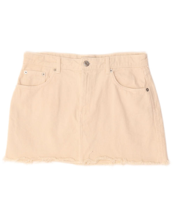 Zara Mujer Mini Falda Vaquera Grande W30 Algodón Beige