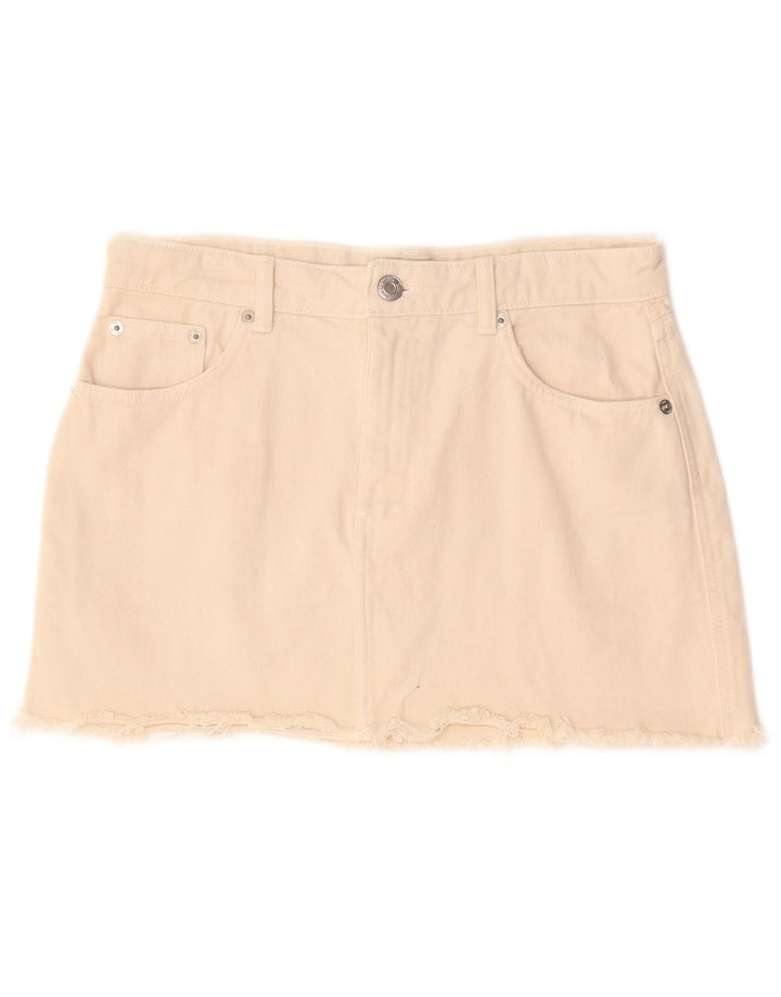 Zara Mujer Mini Falda Vaquera Grande W30 Algodón Beige