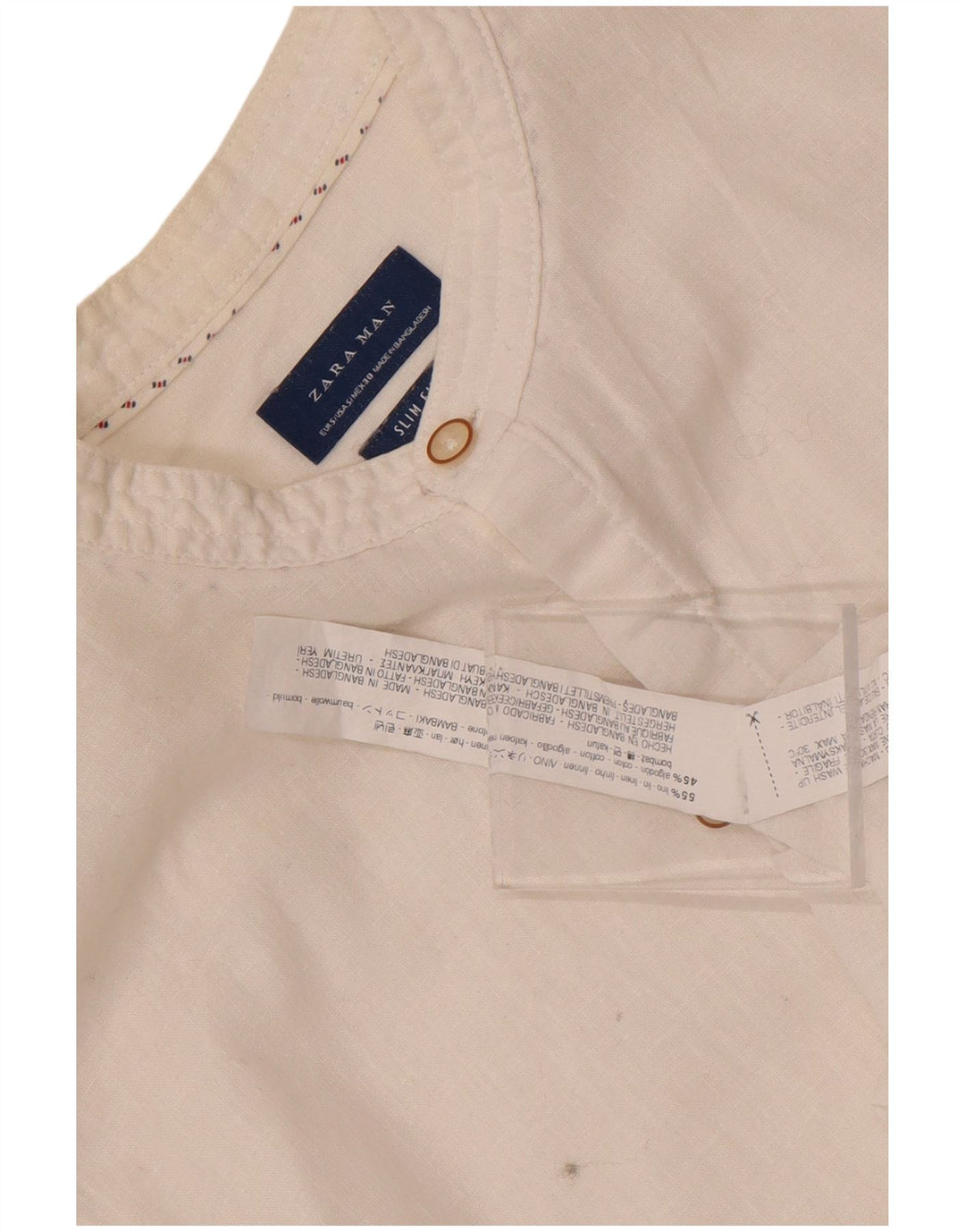 Zara Hombre Camisa Slim Fit Pequeña Lino Blanco