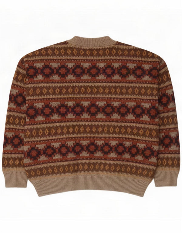 Jersey vintage con cuello redondo para hombre XL Acrílico geométrico marrón