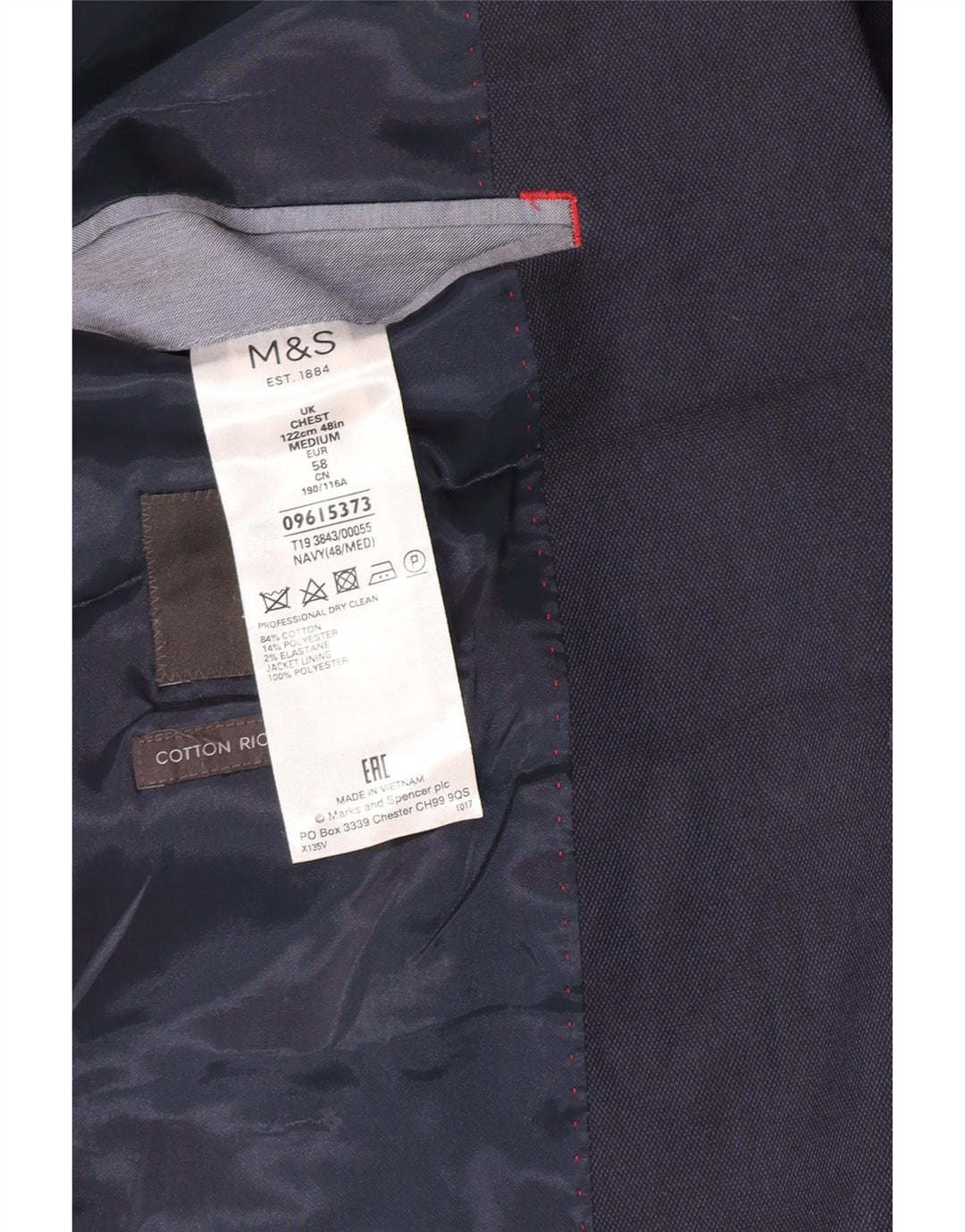 Marks & Spencer Chaqueta tipo blazer de 2 botones para hombre UK 48 4XL Algodón azul marino