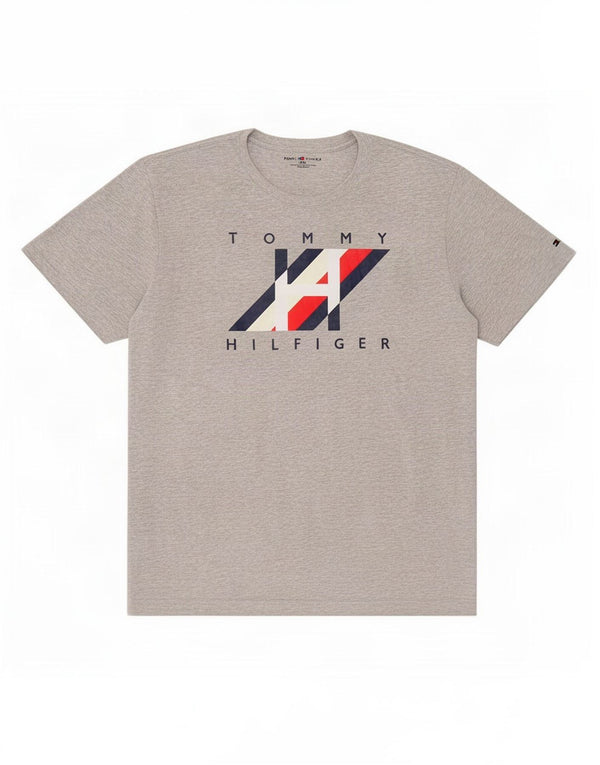 Tommy Hilfiger Camiseta gráfica para hombre Top grande de algodón gris