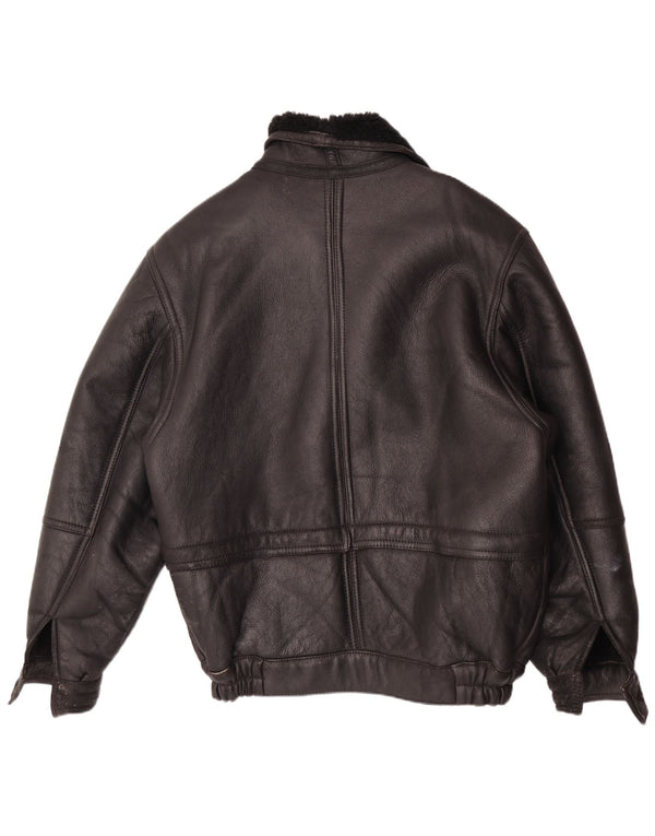 Vintage hombres shearling chaqueta IT 50 grande negro