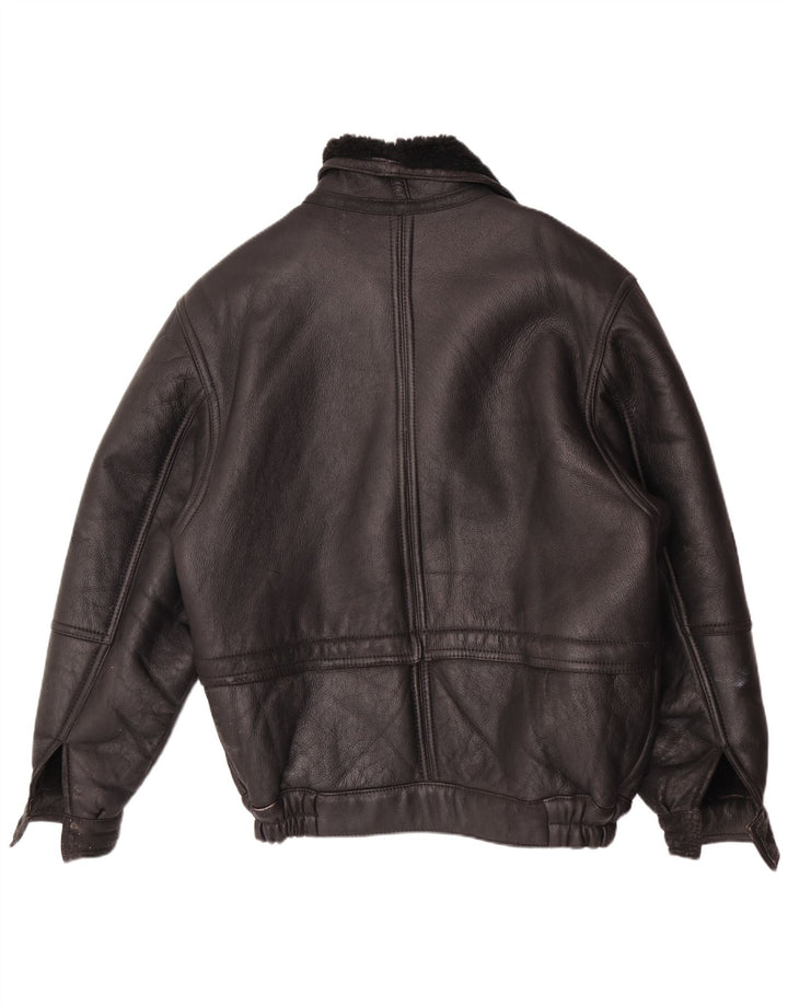 Vintage hombres shearling chaqueta IT 50 grande negro