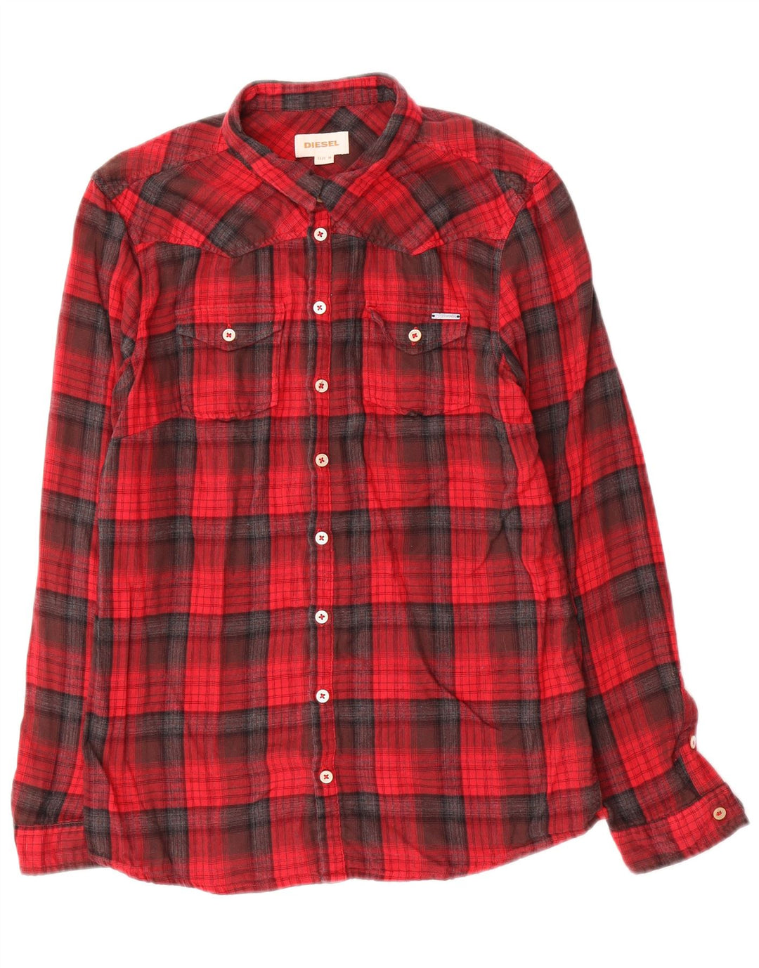 Camisa De Franela De Algodón A Cuadros Rojo Mediano Diesel Hombre